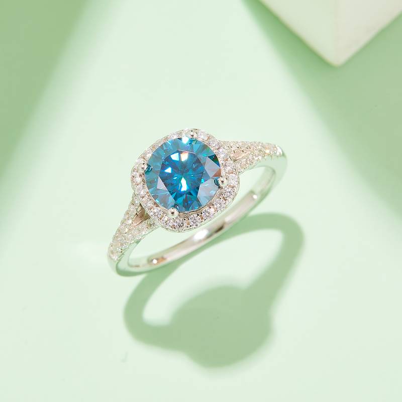 双臂方包S925银镀白金MoissaniteWomen's Ring2.0ctD级